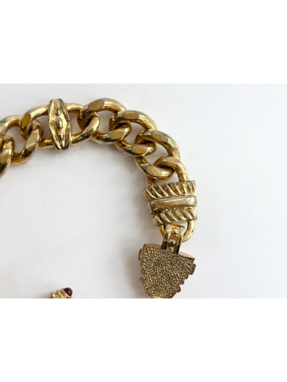 Gold Toned Curb Chain Chunky Rhinestone Accented Vintage 80's Style Bracelet - Picture 10 of 16
